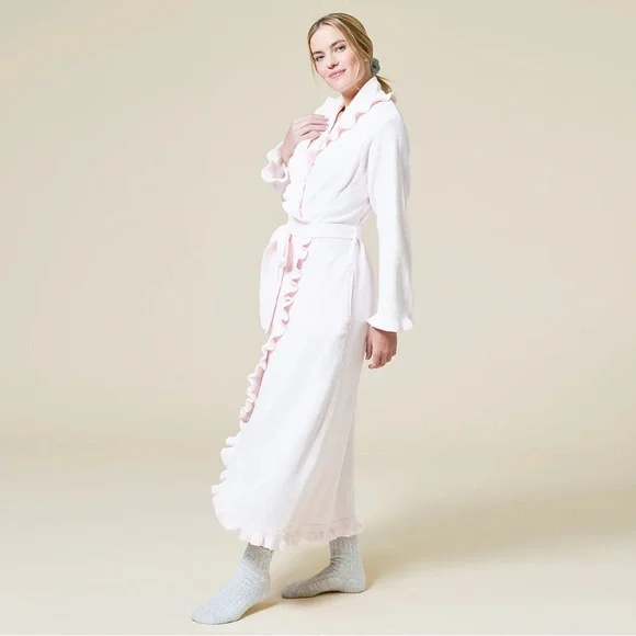 Ruffle Chenille Robe - Soft Pink - Picture 2 of 4